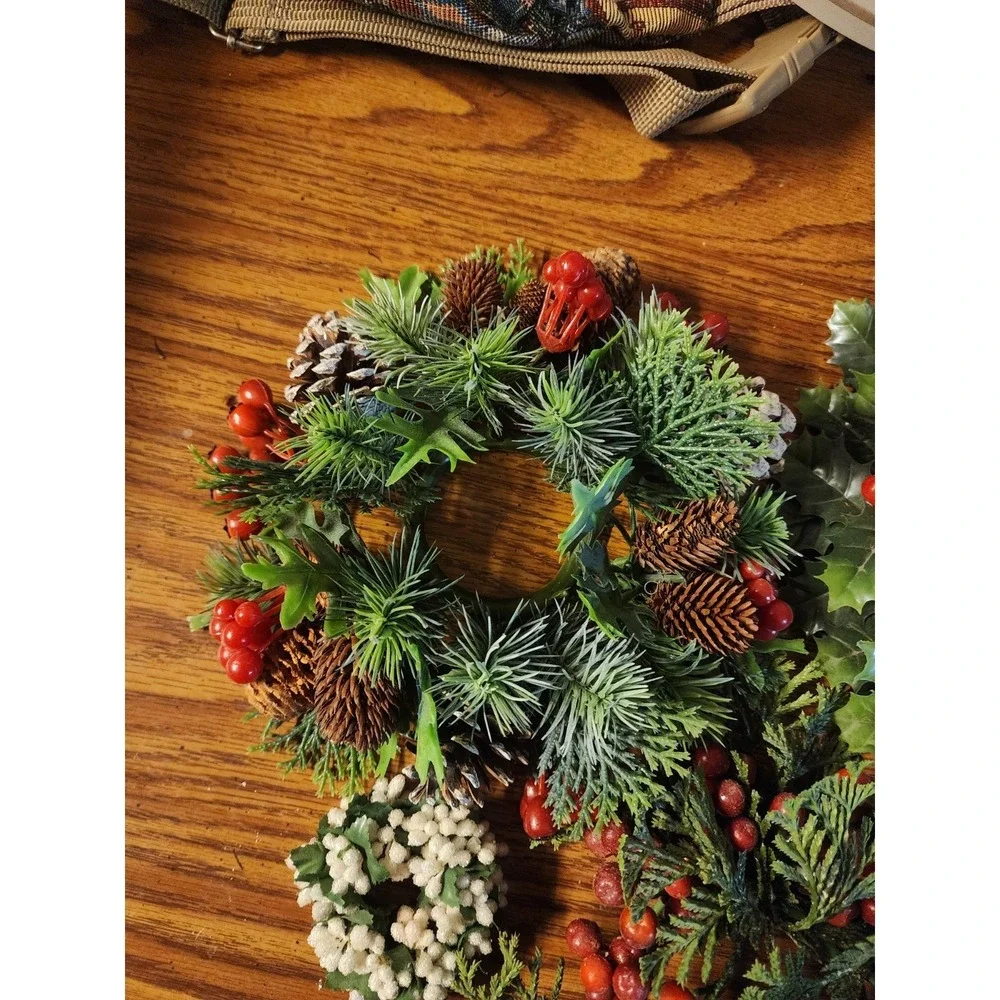Vintage Lot Of 5 Christmas Faux Floral Candle Rings Wreaths MCM Holly Berry